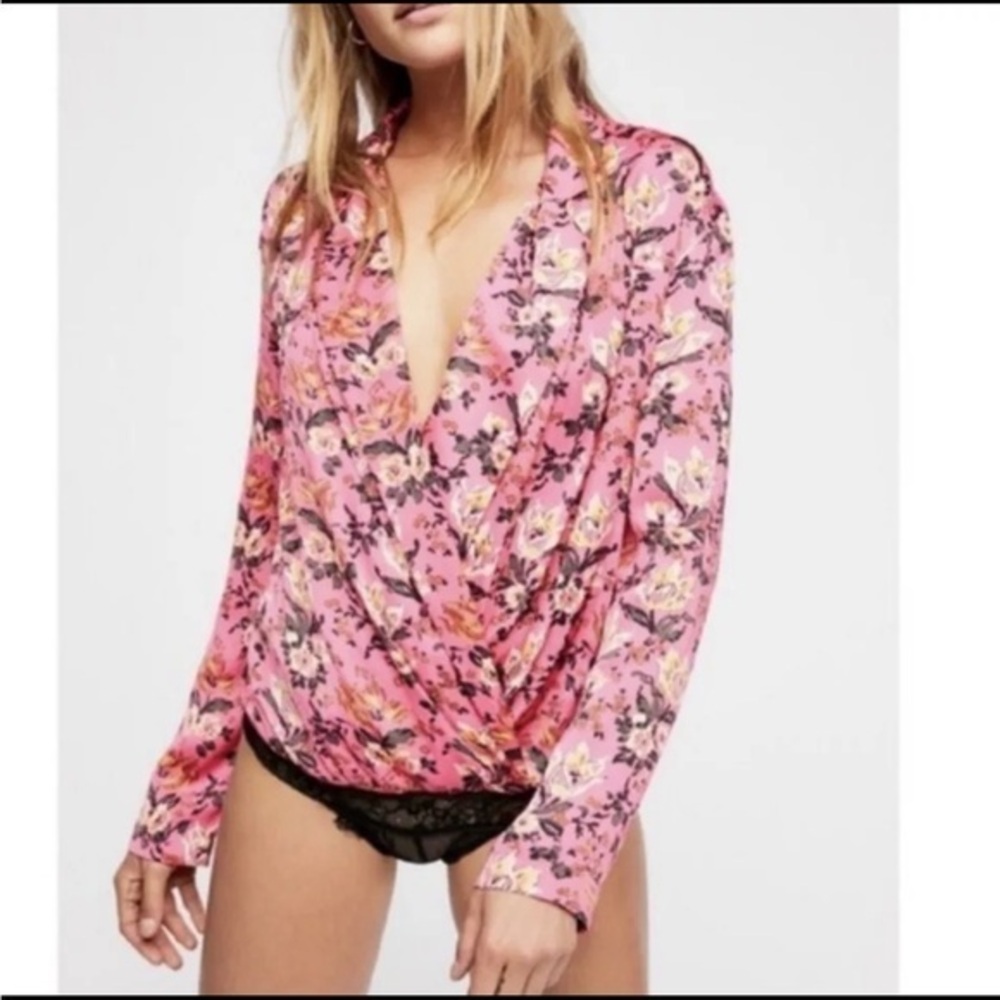 NWOT Intimately Free People Pink Elsa Printed Bodysuit Sz small